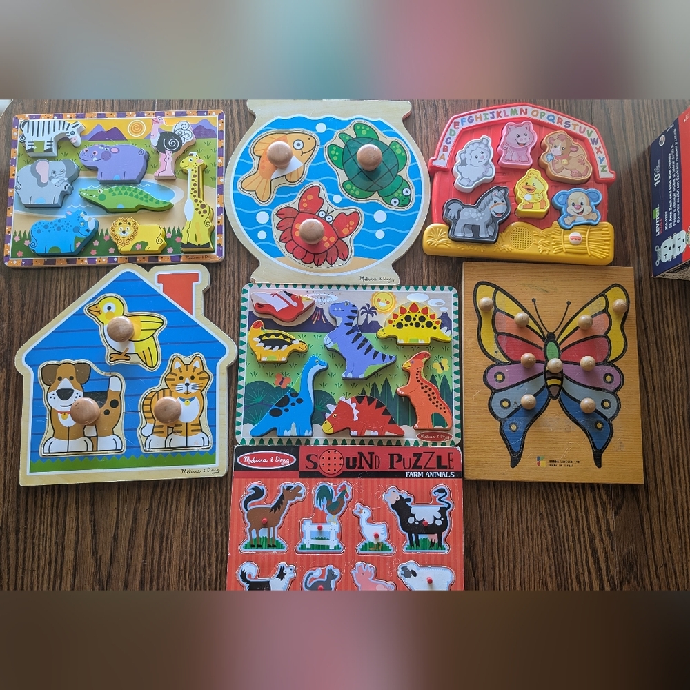 8 Melissa & Doug Wooden Puzzle Collection Fisher Price- Vibrant Colors